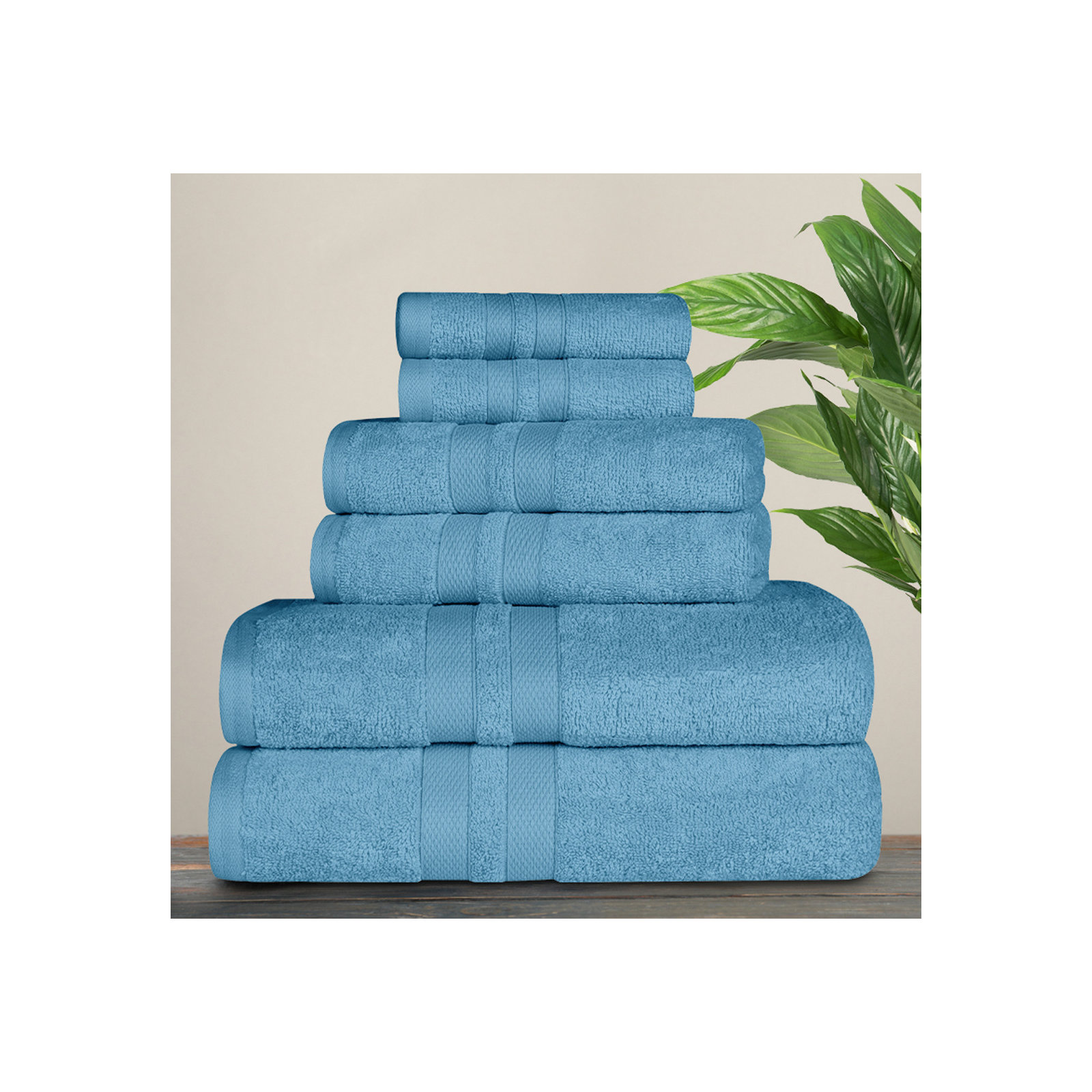 Amoy Soft 6 Piece 100% Cotton Towel Set, Denim Blue