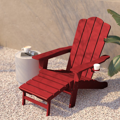 Ayleah Commercial All-Weather HDPE Adirondack Chair with Cup Holder and Pull Out Ottoman