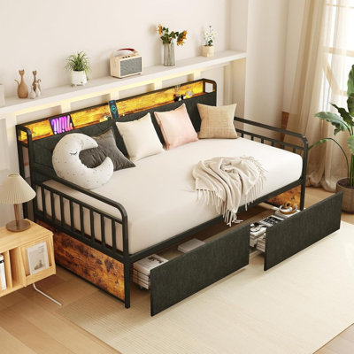 Twin LED Daybed with Pop Up Trundle & Charging Station by 17 Stories