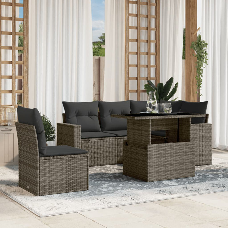 Vidaxl Garden Sofa Set Grey PE Rattan Fits 5 People Adjustable Armrests