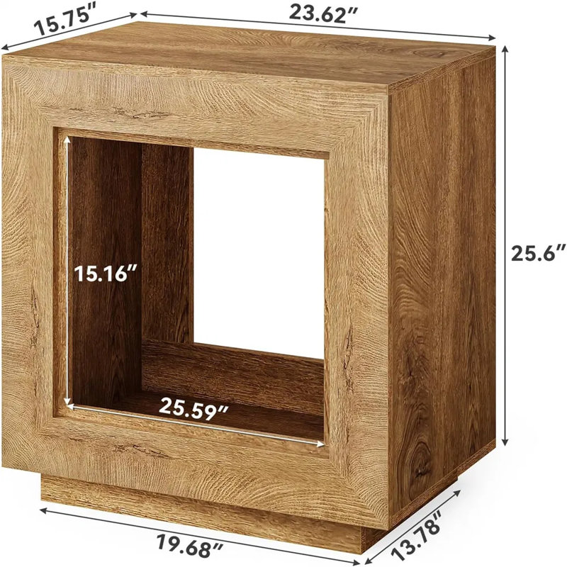 Table d'appoint carrée en bois avec rangement, table basse et de chevet robuste, table d'appoint multifonctionnelle au fini noyer rustique pour le salon et la chambre à coucher