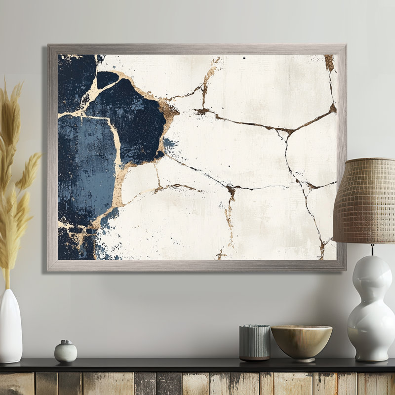 Blanc et bleu luxueux de marbre abstrait II - décoration murale en marbre abstrait, H 30 po x l 40 po, Argent argent