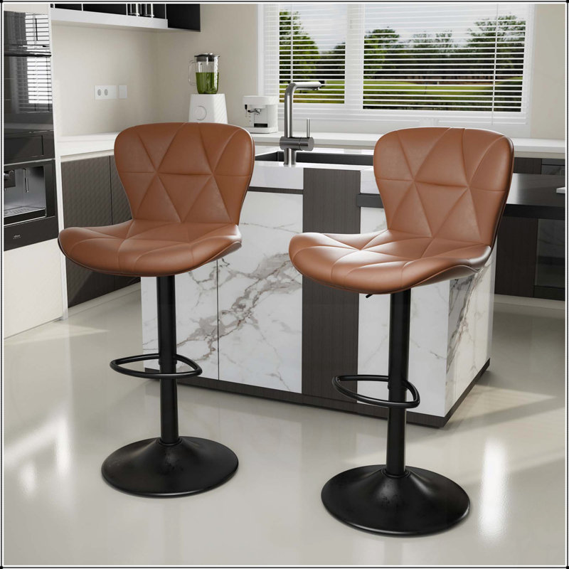 Ensemble de 2 tabourets de bar modernes, tabourets pivotants rembourrés en similicuir, chaises de bar réglables à hauteur de comptoir avec dossier pour îlot de cuisine