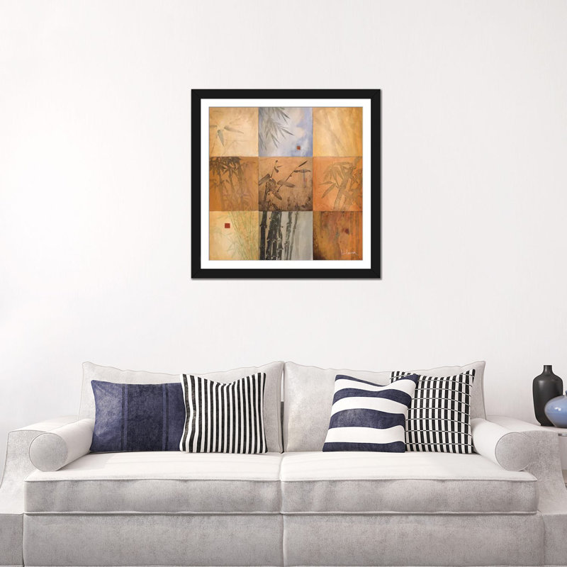« bambou neuf patch », reproduction d’art sur toile tendue, H 16 po x l 16 po x P 1 po, Papier d'art encadré noir, Blanc