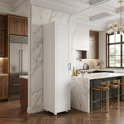 75" Extra Tall Slim Storage Pantry Cabinet With Adjustable Shelves and Metal Handle
