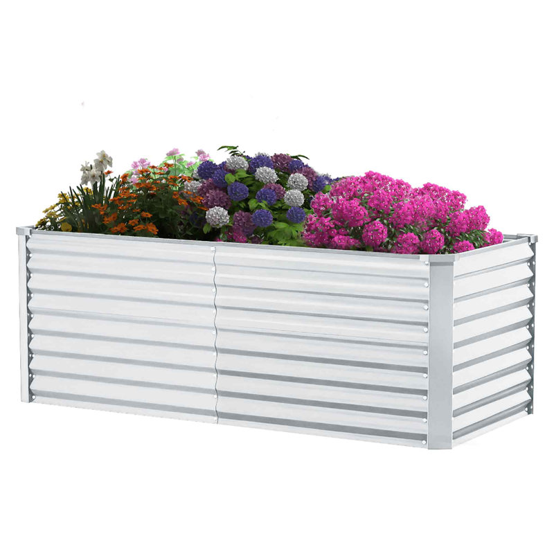 Galvanised Metal Raised Garden Bed With Support Rod & Gloves, 46cm H x 120cm W x 58cm D, Silver