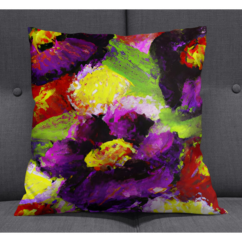 Throw Pillow With Insert, 20"H x 20"W, Green/Purple Floral/Abstract 3