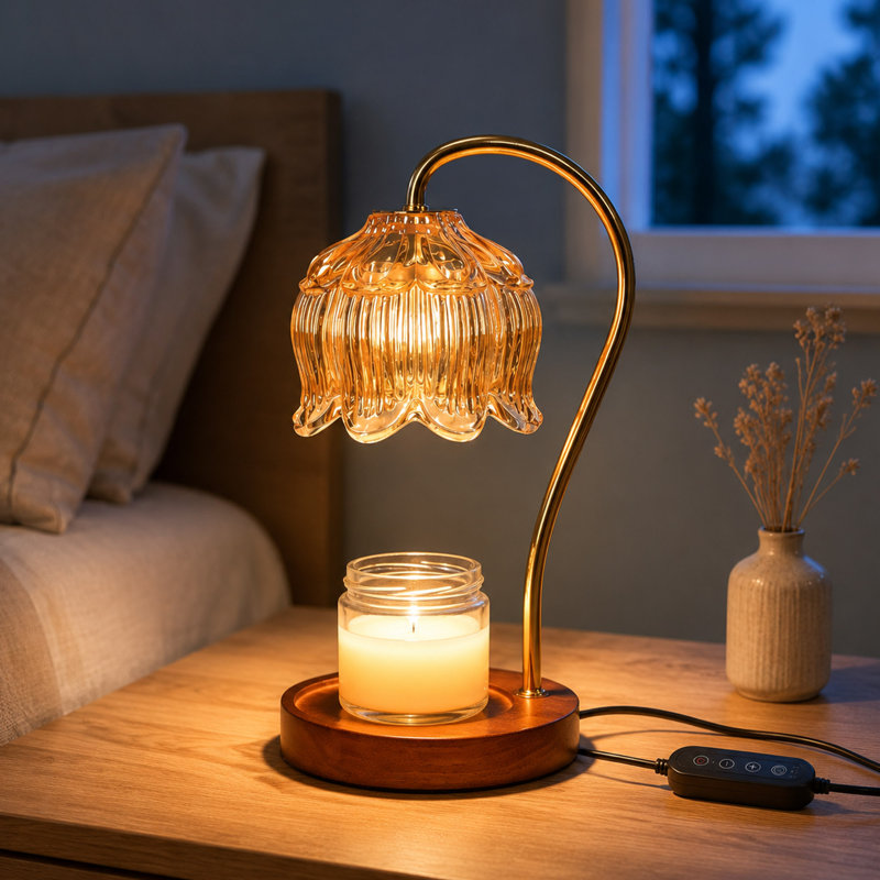 Lampe chauffe-bougie à fleurs avec minuterie et contrôle à intensité variable