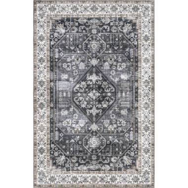 Foundry Select Beige/Black Machine Washable Indoor/Outdoor Rug