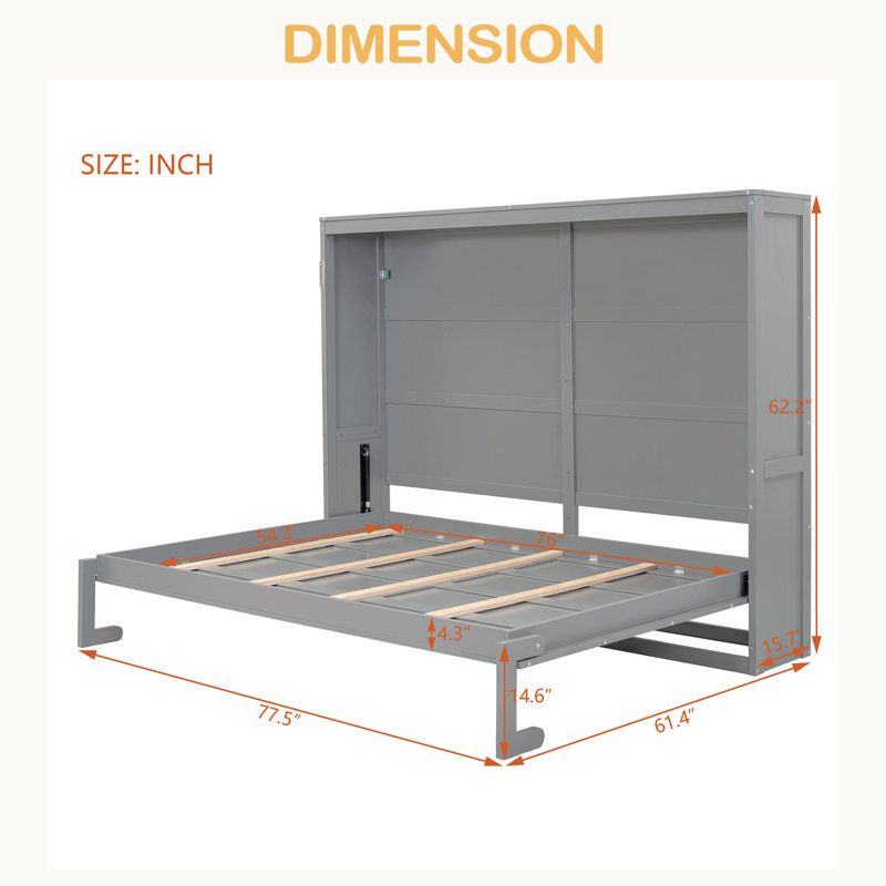 Murphy Bed Wall Bed, Gray, Full / Double
