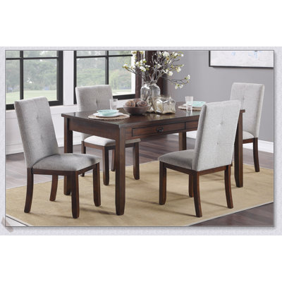 Dark Cherry Finish 5-Piece Dining Set with Table and 4 Chenille Upholstered Chairs, Functional Drawers for Storage