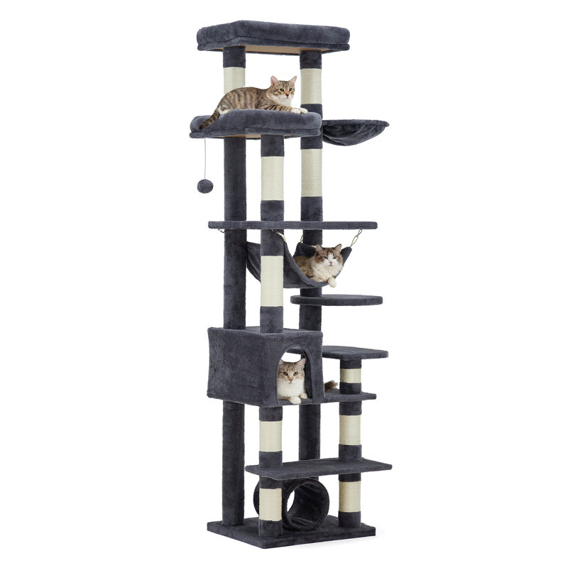 Arbre à chat de 74 po de hauteur pour grands chats, Gris foncé