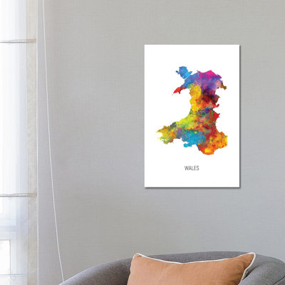 Wales Map by Michael Tompsett - 1 Piece Wrapped Canvas Wall Art