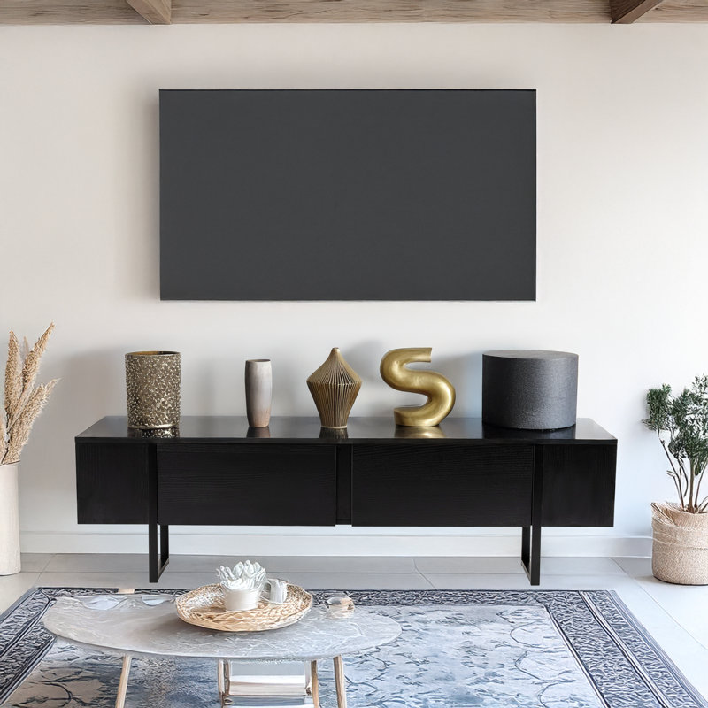 Modern Black TV Stand, 71.0 x 19.7 x 11.8 inches | 100% Melamine Coated Particle Board, Thickness: 0.7 inches | Sleek Solid Color Design, Perfect for Living Room & Entertainment Spaces, Durable and Stylish