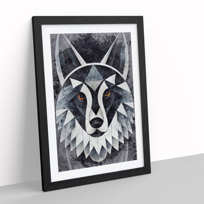 Abstract Watercolour Wolf No.2 - Single Picture Frame Print, Black Framed, 64cm H x 46cm W x 2cm D