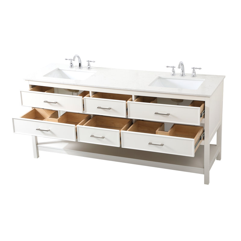 Sinclaire 72'' Double Bathroom Vanity with Engineered Marble Top, White