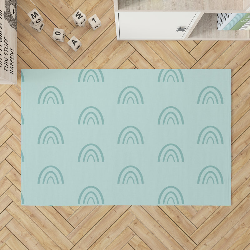 Tapis de jeu pour enfants Plain Bows, Bleu clair / ivoire, Rectangulaire 3 pi x 5 pi