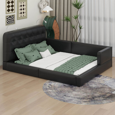Queen Size Upholstered Platform Bed With 2 Reading Lights