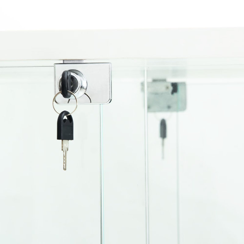 Armoire de rangement en verre trempé blanc à 3 ou 4 lumières à DEL avec porte actionnable verrouillable, panneau arrière miroir, pour le salon, hauteur de 64,66 po, longueur de 30,53 po, largeur de 13,74 po, 3 4 tablettes, classique
