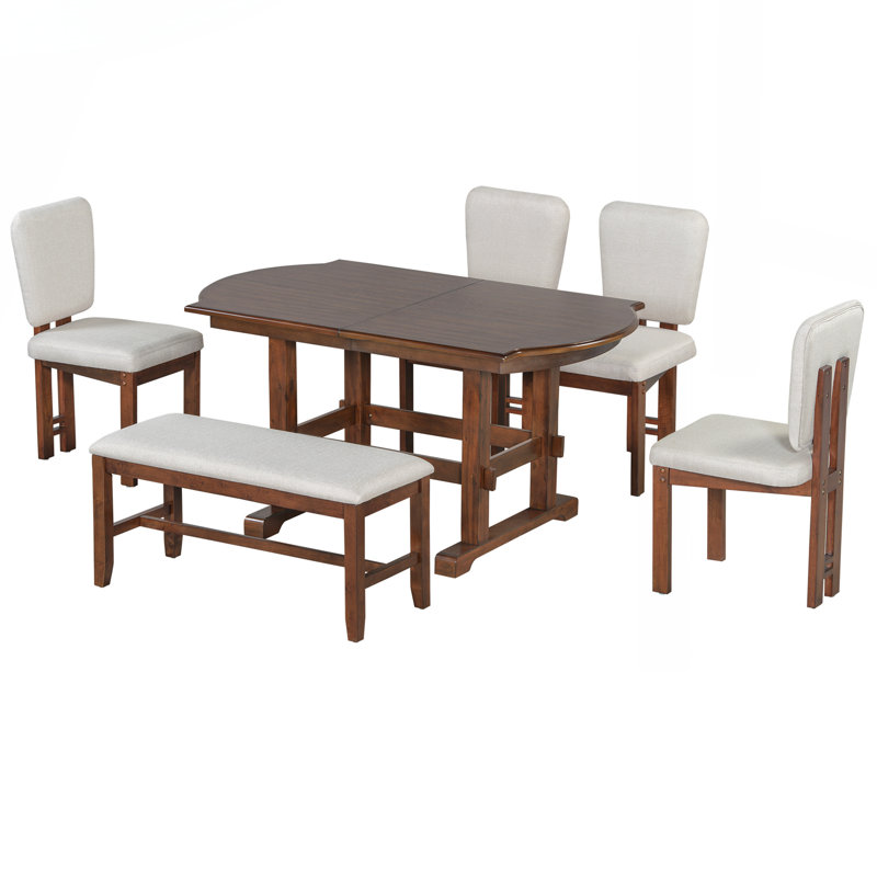 Extendable Wood Dining Table Set with Bench