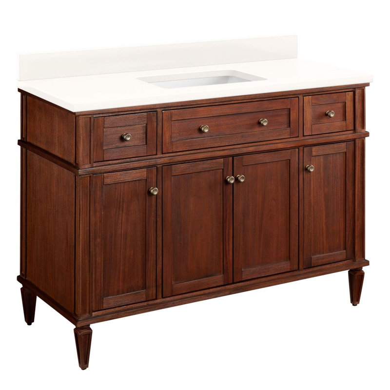 48" Antique Brown Mahogany Freestanding Vanity with Arctic White Quartz Top