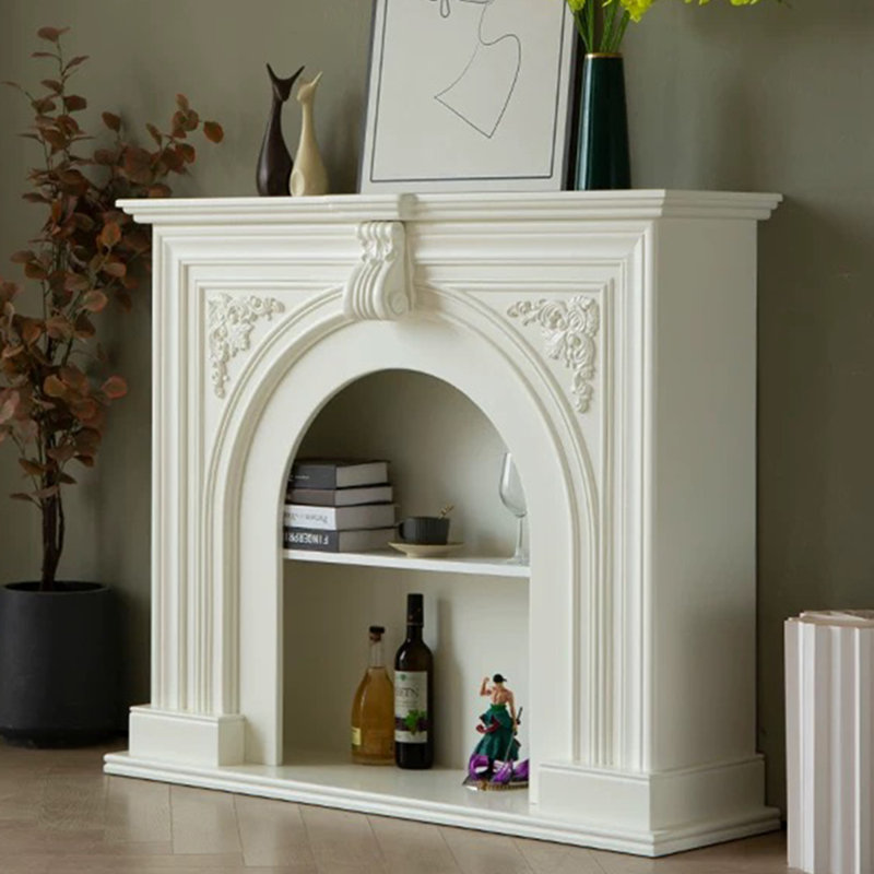 Beige Solid Wood Freestanding Fireplace