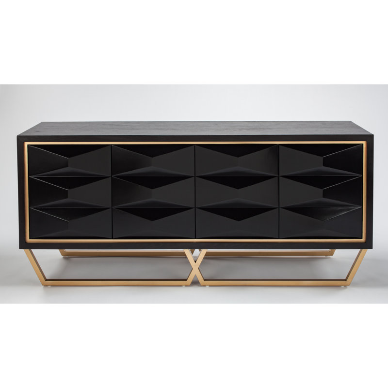 Black Wood Veneer Accent Cabinet with Gold Metal Legs