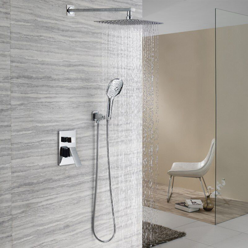 16 Inch Chrome Shower System with Thermostatic Valve and Handheld Spray, Wall Mounted