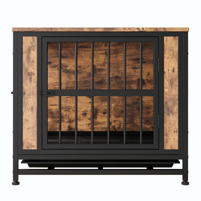 27.94"l Dog Crate With Adjustable Feet And Soft Mattress For Small Dogs Black Brown Pet Front Side Openings