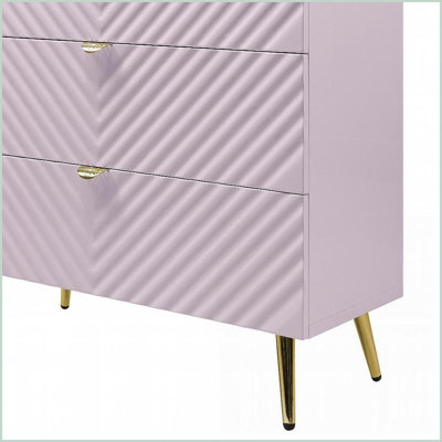 Commodes et amp; Garde-robes | Commode 5 tiroirs moderne rose ultrabrillant | Rose | Métal, bois synthétique