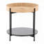 Table de bout à matériaux mixtes - plateau en bois naturel, structure en métal noir, tablette en faux marbre