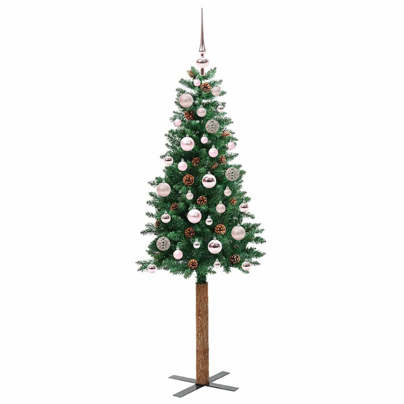 Slim Christmas Tree PVC and Solid Pine wood, Pink, 4.92' H