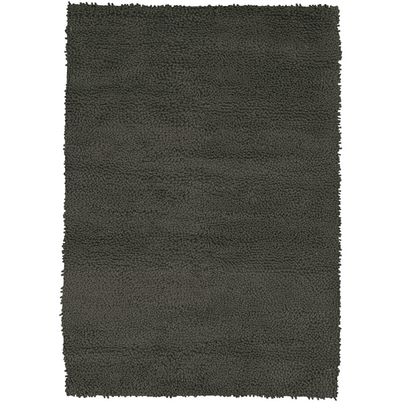 Handmade Black Wool Shag Rectangular Rug 9' x 13'