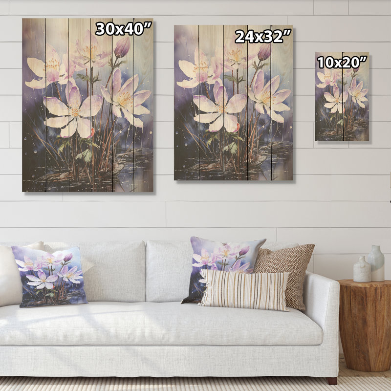 «Snowdrops In Amethyst Hues - Snowdrops», art sur bois de pin naturel, H 20 po x l 10 po
