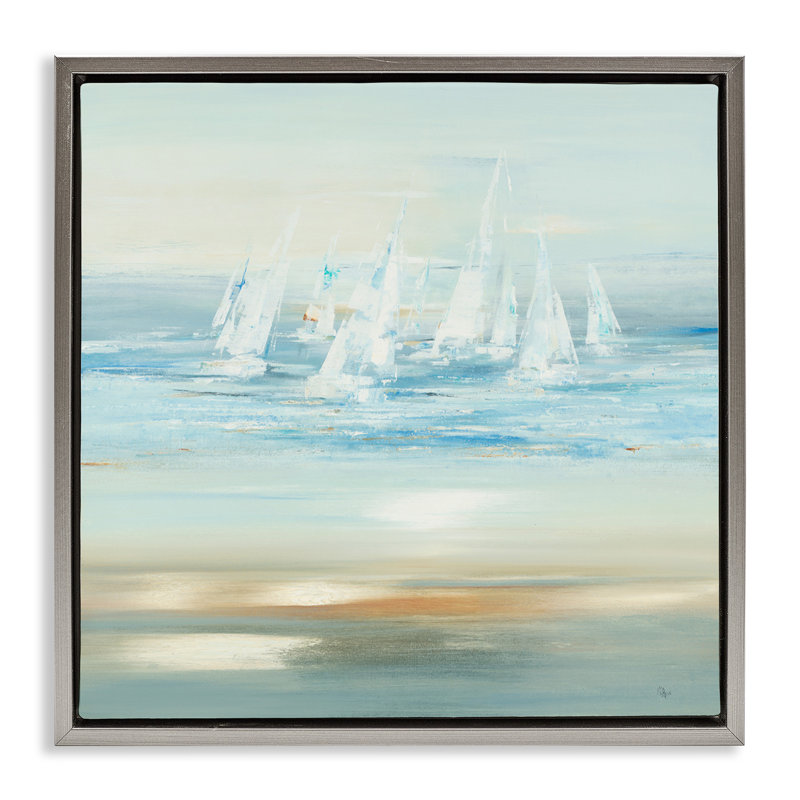 "Brossé voilier flotte encadrée", art mural par Lisa Ridgers, Cadre flottant gris lustré, H 25 po x l 25 po