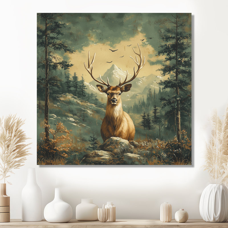 «Deer Expedition In USA Rockies», reproduction d'art moderne en métal, décoration murale cerf en métal, H 29,5 po x l 29,5 po