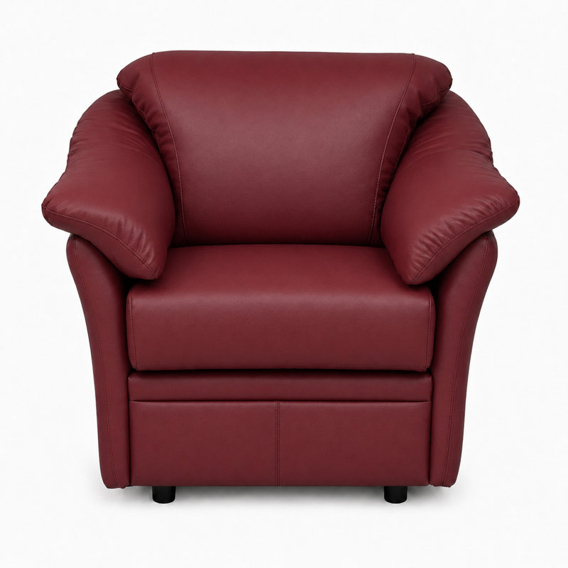 Ramdev Top Grain Leather Chair with Cushioned Back and Pillow Top Arm, Burgundy, 34" H x 39" W x 36" D
