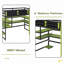 Lit mezzanine simple en bois avec bureau, support de rangement latéral, tablettes multiples et lumière RVB-1918109762-1918109761