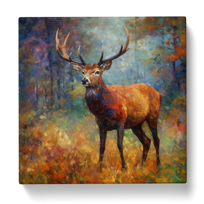 Stag Neo-Impressionism - Wrapped Canvas - Framed Print, 50cm H x 50cm W x 3cm D