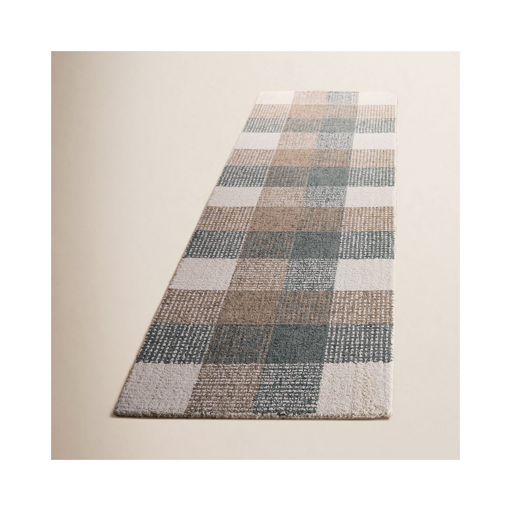 Genre Hand Tufted Wool;Cotton Plaid Rug, Runner 2'3" x 8'