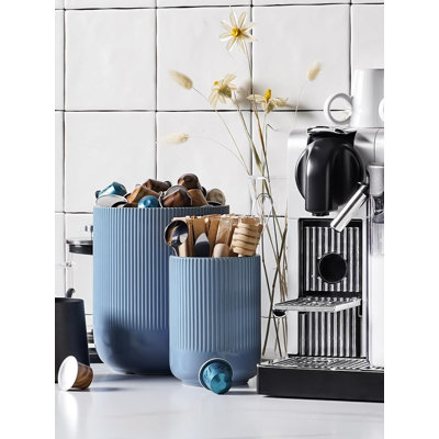 Fluted Ceramic Dusty Blue Utensil Holder (Set of 2)
