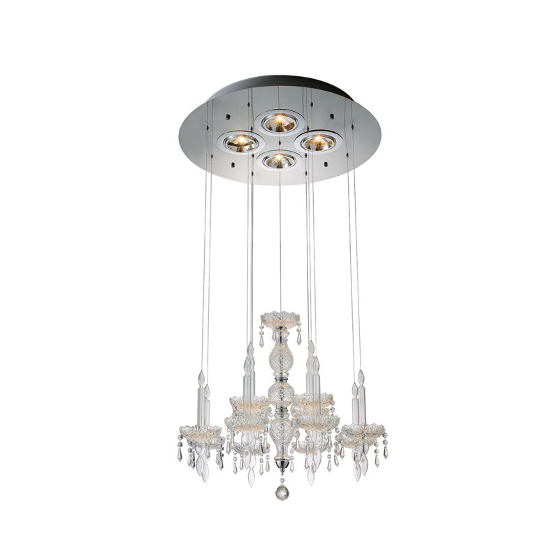 Plafonnier à quatre lumières en métal et verre Quon, Cristal