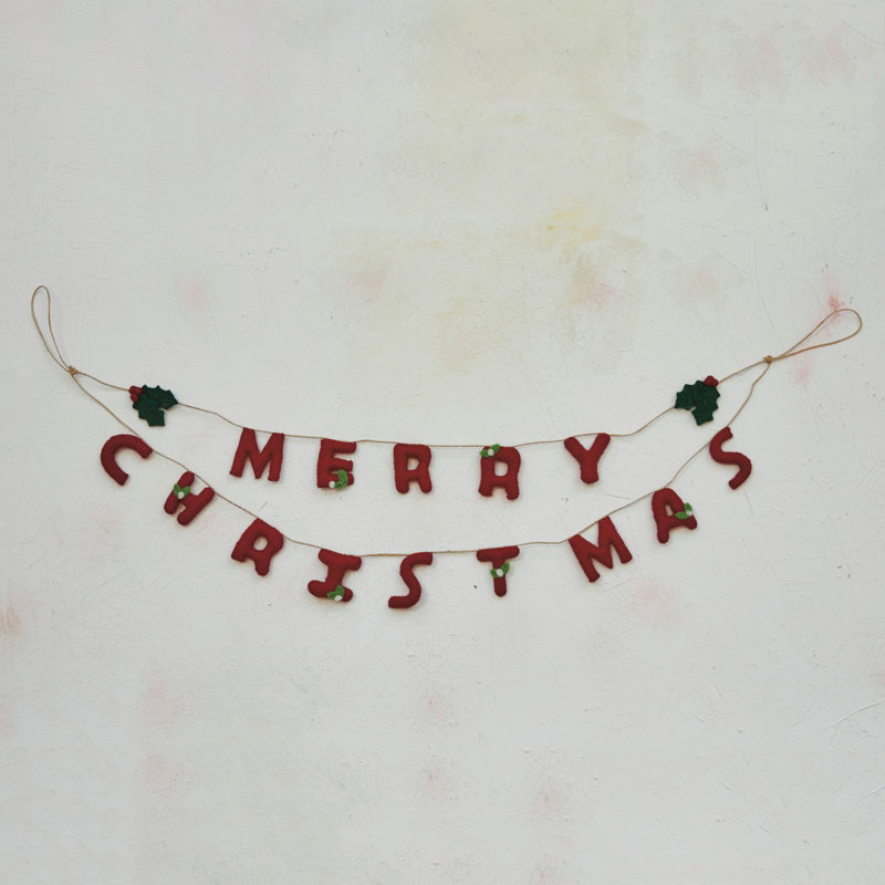 Guirlande en feutre de laine faite à la main avec feuilles de houx et baies «Merry Christmas»