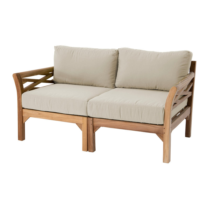 Causeuse d'extérieur en teck avec coussins Sunbrella Monterey, Beige antique