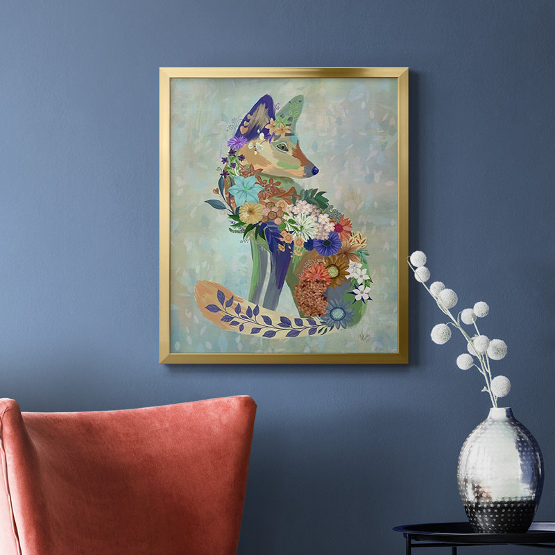 «Fantastic Florals Fox», toile encadrée de qualité supérieure - prête à être accrochée, H 24 po x l 20 po, Or