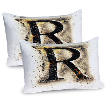 Ambesonne Letter R Pillow Sham 2 Pack Gothic Baroque Writing 36""x20"" Tan Black Yellow -  pil-2_44712_36x20