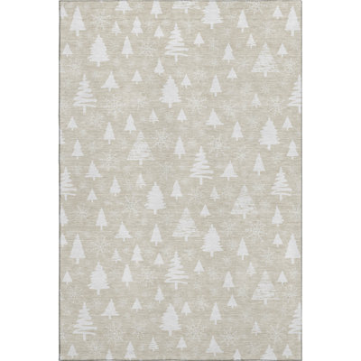 Premium Machine Washable Dockside AMF1815 Christmas Trees Rug