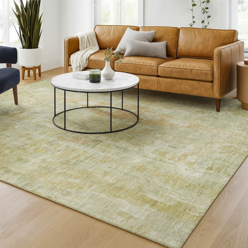 Premium Machine Washable Mayfield AMF2310 Abstract Rug, Celery, 10' x 14'