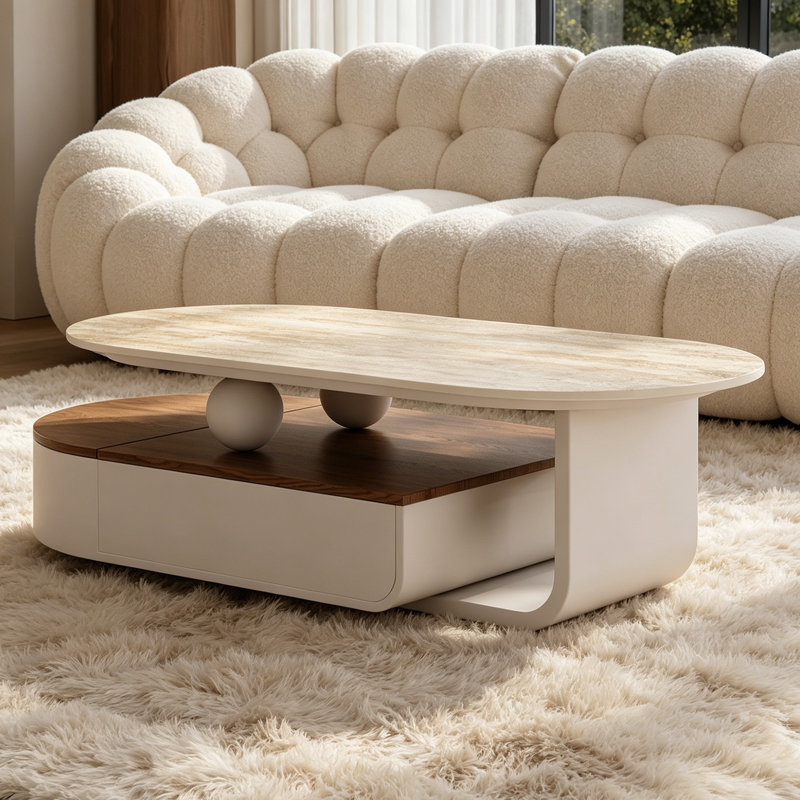 Table basse Telescopic, H 16,29 po x L 51,18 po x l 27,55 po, Brun clair / jaune
