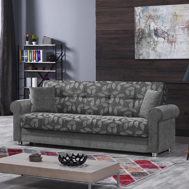 Hikmet Rio Grande Fabric Upholstery Sofa Sleeper Bed With Storage, Gray